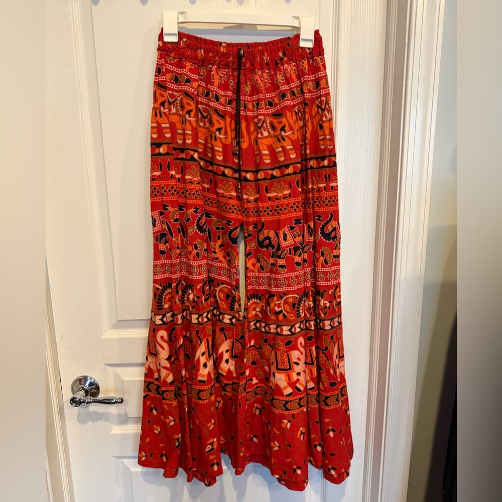 Bohemian Red Pants with Elephant Print